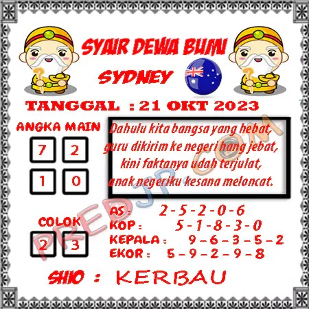 Prediksi Dewa Bumi Sdy Sabtu 21-Oktober-2023