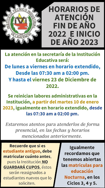 HORARIOS DE ATENCIÓN ADMINISTRATIVOS