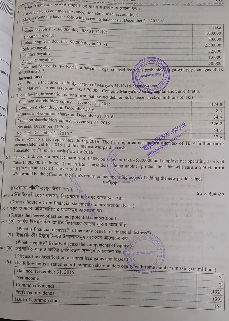 অনার্স ৩য় বর্ষের সাজেশন 2022 বিষয়: আর্থিক বিশ্লেষণ ও নিয়ন্ত্রণ