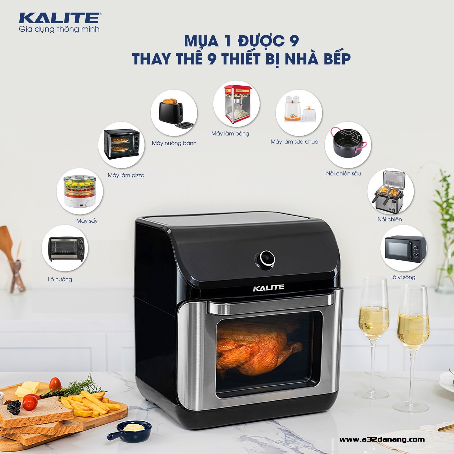 Nồi chiên không dầu Kalite KL-1200 thay thế 9 loại thiết bị nhà bếp khác nhau