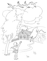 Girl watching migrating birds coloring page