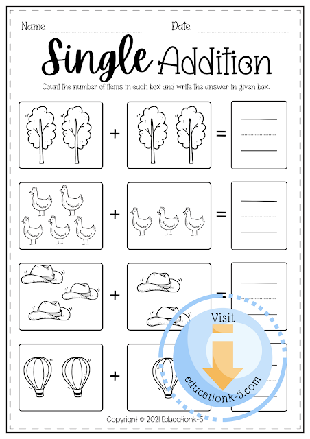 Addition worksheets for preschool