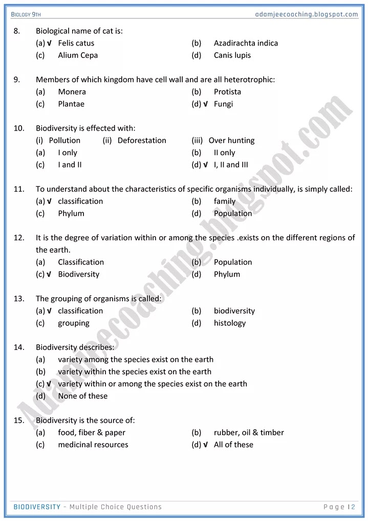 biodiversity-mcqs-biology-9th