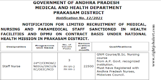 Staff Nurse Jobs Medical and Health Department Prakasam