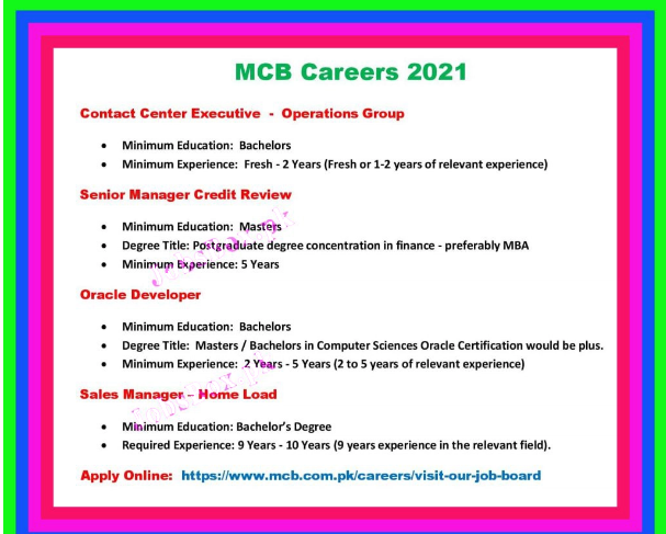 MCB Bank Jobs 2021 – MCB Recruitment 2021 via www.mcb.com.pk