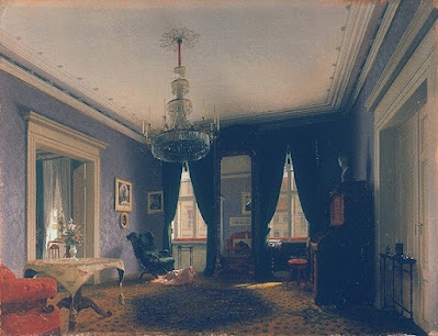 Gemälde, das ein elegantes Wohnzimmer zeigt
