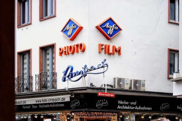 Neon sign and storefront in Mainz Germany