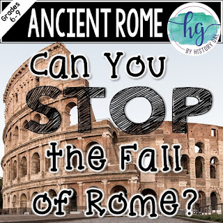 Image of the Roman Colosseum with text that reads - Grades 6-9; Can You Stop the Fall of Rome?