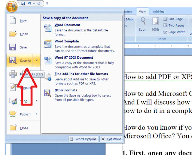 PDF or XPS extension Microsoft Office 2007 for Windows