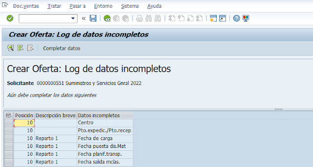 Crear Oferta - Log de Datos incompletos - VA21