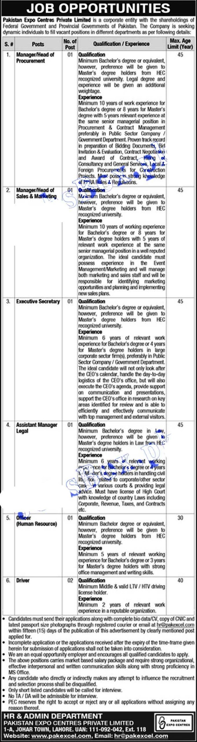 Pakistan Expo Centers Private Limited Jobs 2022