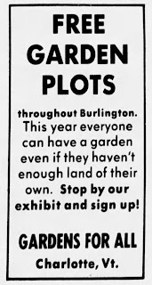 Free Garden Plots ad - Gardens for All - 1973