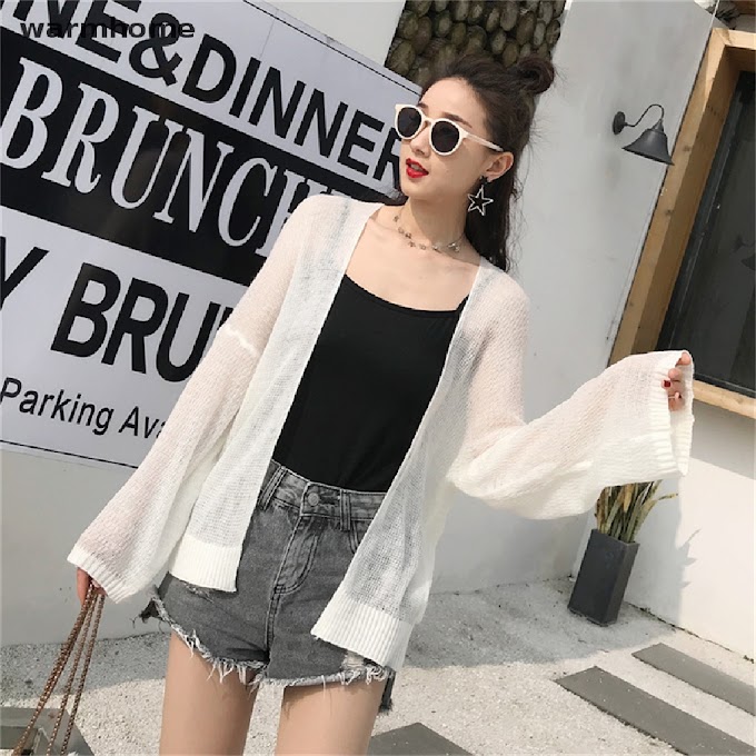 [ warmhome.vn ] Whvn Women Knitted Cardigan Casual Long Sleeve Open Stitch Thin Loose Knitwear Jelly