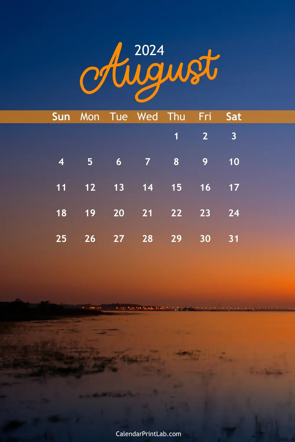 iPhone August 2024 Calendar Sunrise Wallpaper