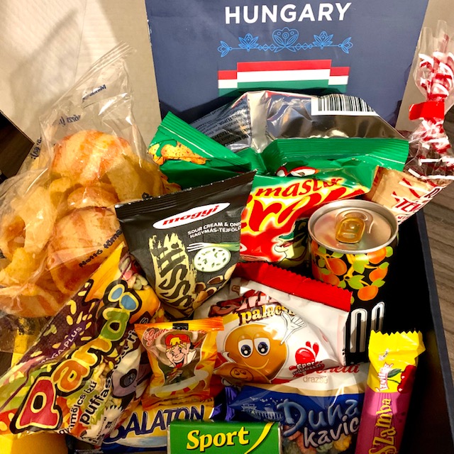 A mixture of sweet and savoury snacks and confectionary from Hungary