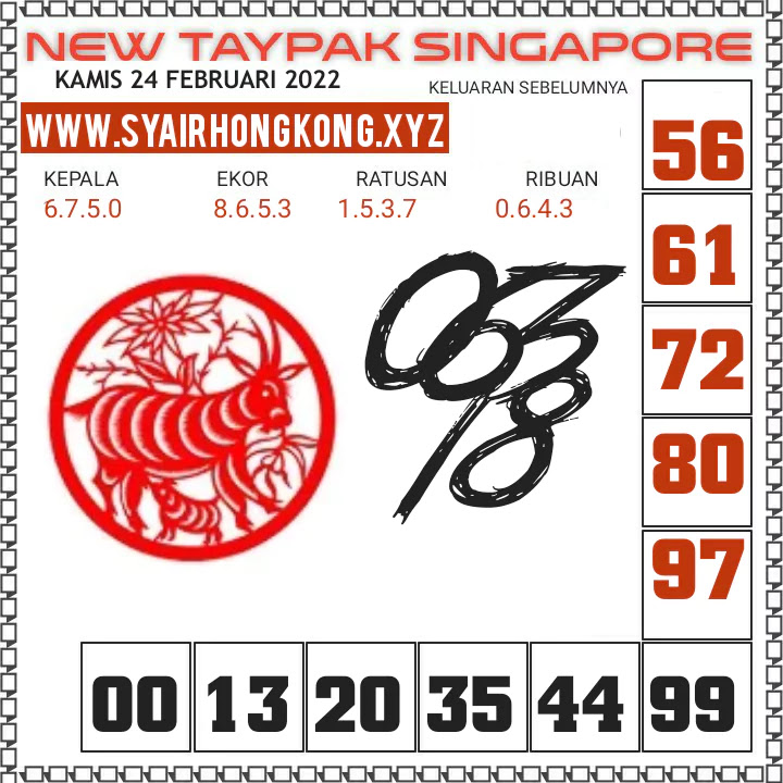 Prediksi New Taypak Singapore Kamis 24 Februari 2022