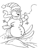 Snowman ski coloring page