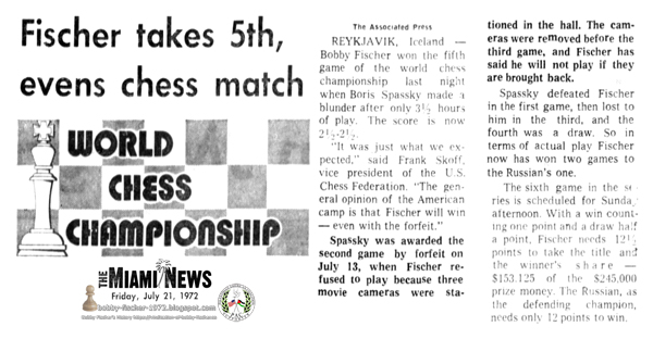 Fischer Takes 5th, Evens Chess Match/