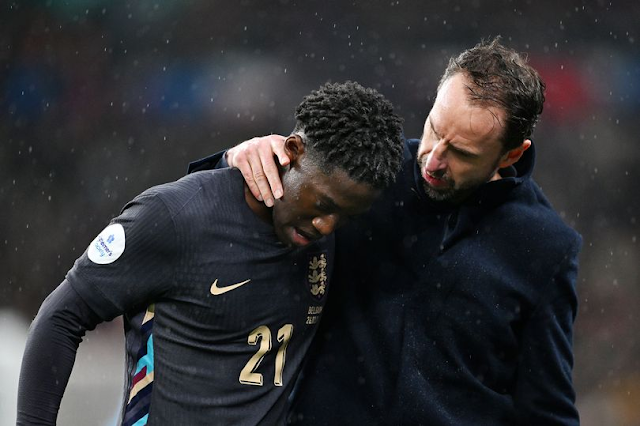 Gareth Southgate hugs Kobbie Mainoo after a stellar England debut