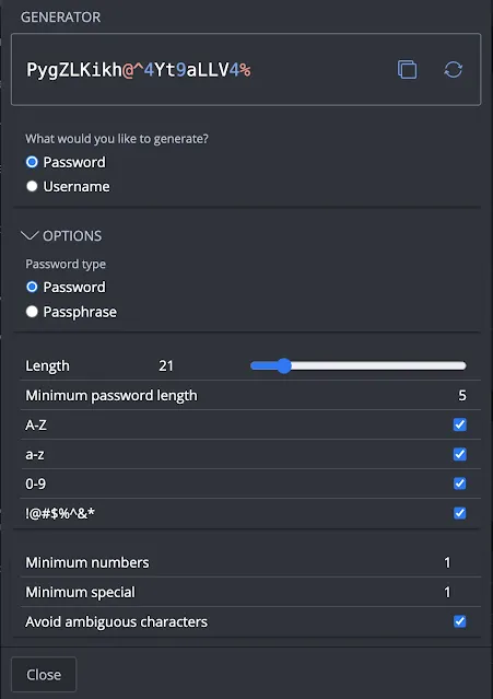 Bitwarden's password and username generator
