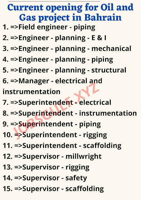 Current opening for Oil and Gas project in Bahrain