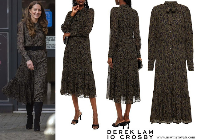 Kate Middleton wore Derek Lam 10 Crosby army green leopard print chiffon midi dress