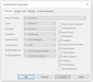 ListView Control Property Sheet