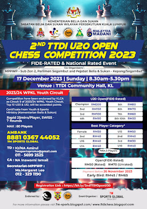 2nd TTDI U20 Open Chess Competition 2023 (FIDE-Rated & National-Rated)