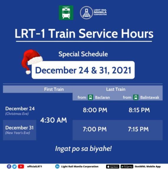 LRT-1 Holiday Schedule