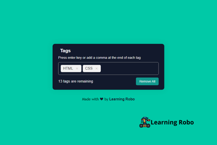 Add Tags Input Box using HTML, CSS & JavaScript