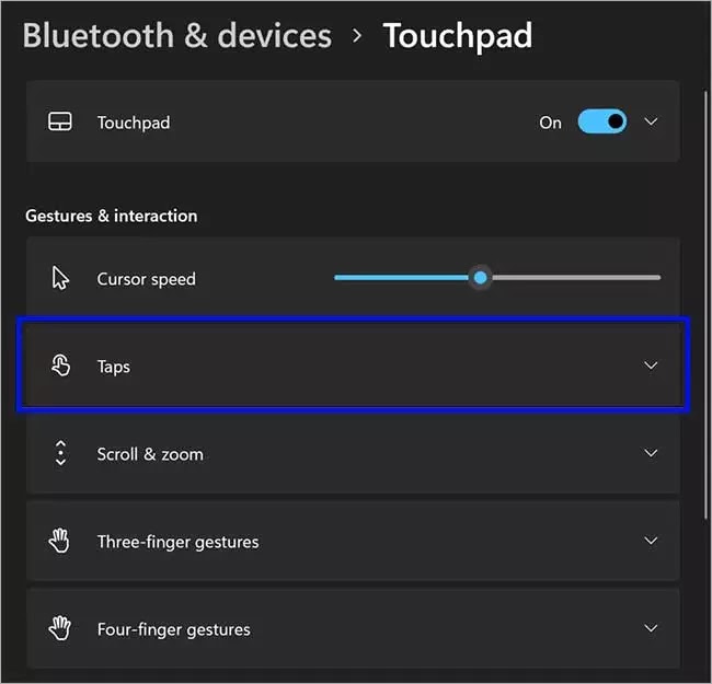 5-Settings-Bluetooth-devices-Touchpad-Taps