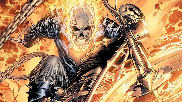 Ghost rider with his motorcycle