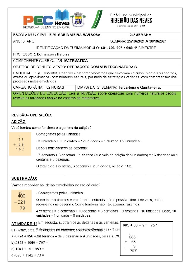 Atividades de Matemática - Prof: Edmarcos.