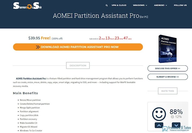 Offre promotionnelle : AOMEI Partition Assistant Pro 9.5 gratuit ! 