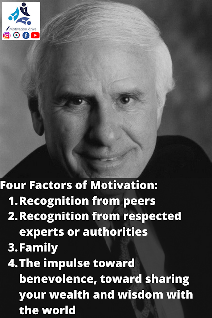 Four Factors of Motivation Recognition from peers Recognition from respected experts or authorities Family The impulse toward benevolence, toward sharing your wealth and wisdom with the world Jim Rohn