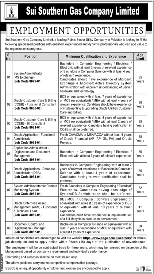 Sui Southern Gas Company Limited SSGC Jobs 2022
