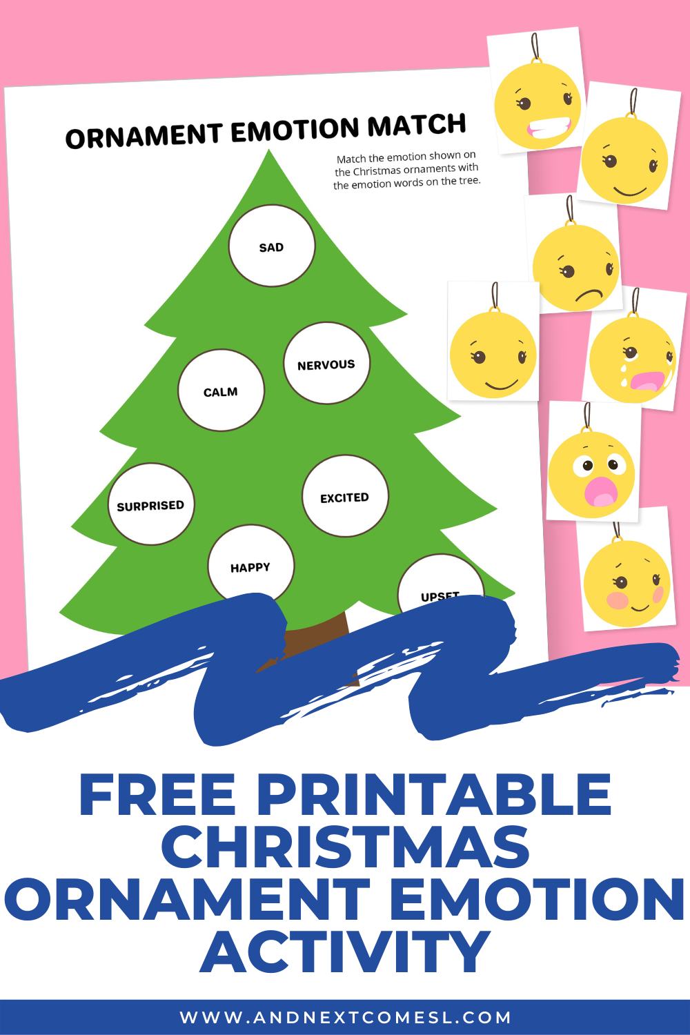 Free printable Christmas ornament emotion activity for kids