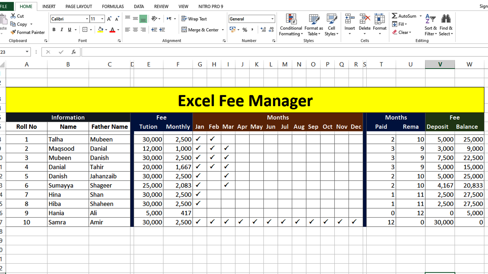 Excel Fee Manager Manager Template