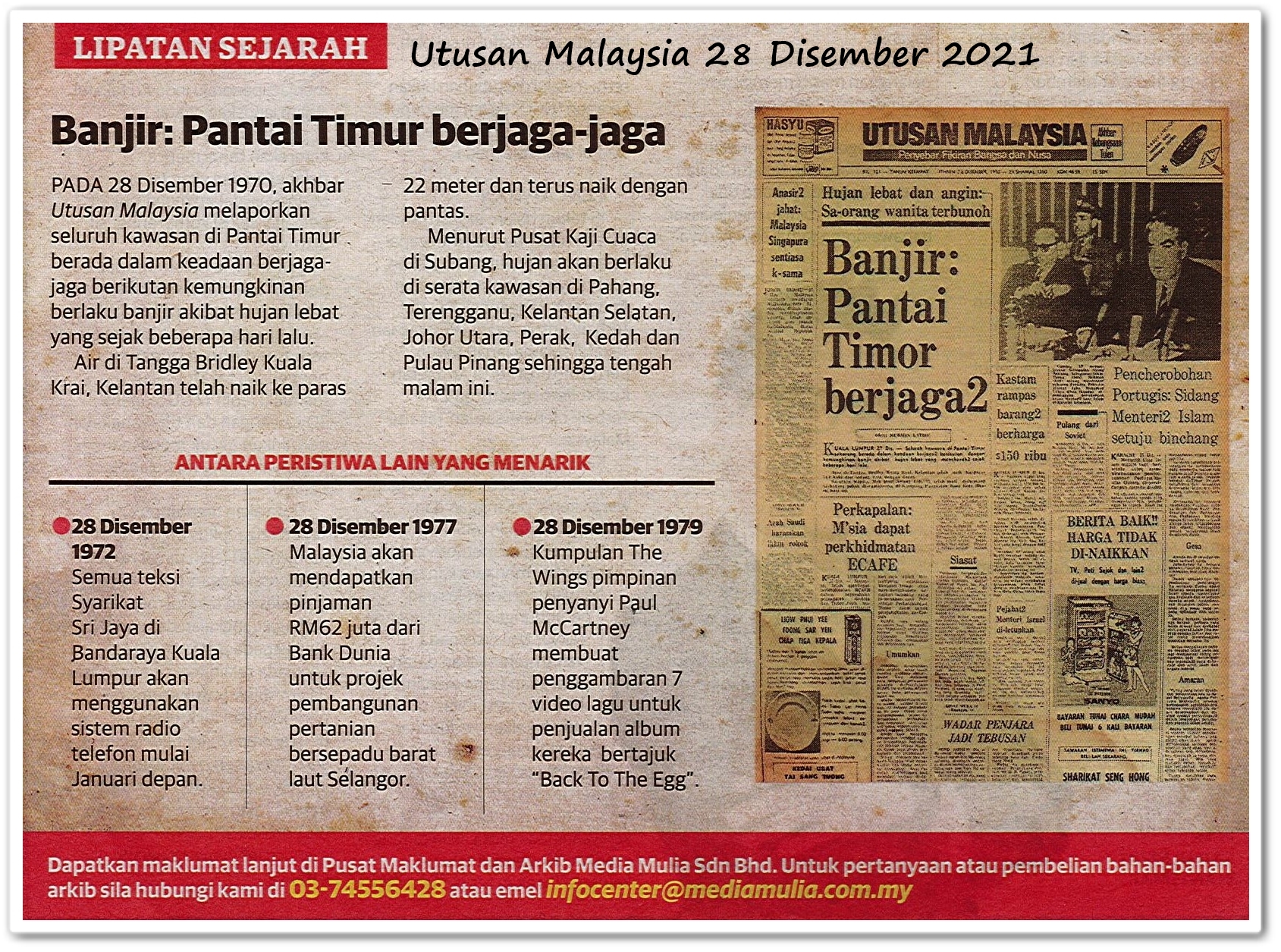 Lipatan sejarah 28 Disember - Keratan akhbar Utusan Malaysia 28 Disember 2021