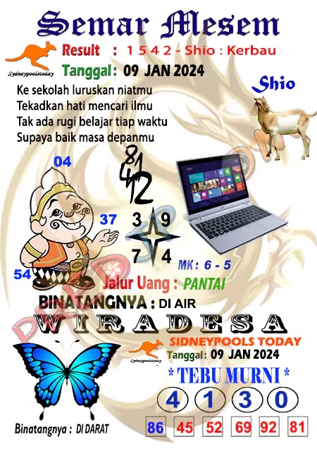 Prediksi Semar Mesem SDY Hari Ini JP 09 Januari 2024