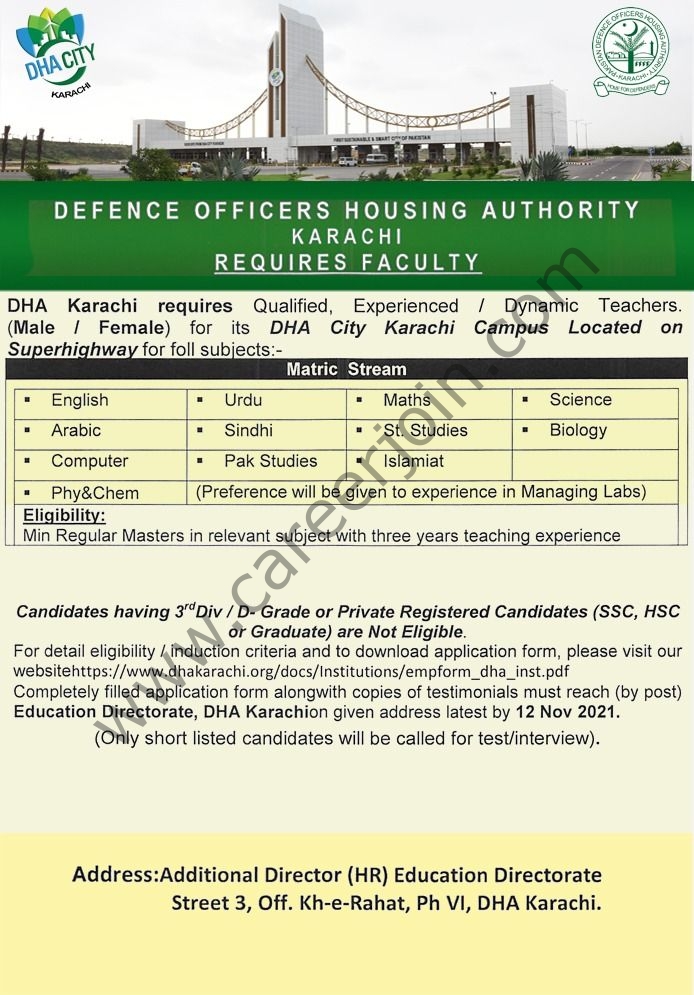 www.dhakarachi.org - DHA Defence Housing Authority Karachi Jobs 2021 in Pakistan
