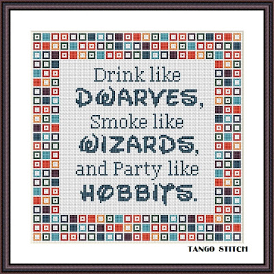 Drink like Dwarves funny cross stitch embroidery design