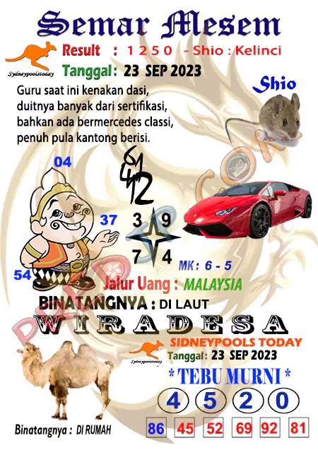 Prediksi Semar Mesem SDY Hari Ini JP 23 September 2023