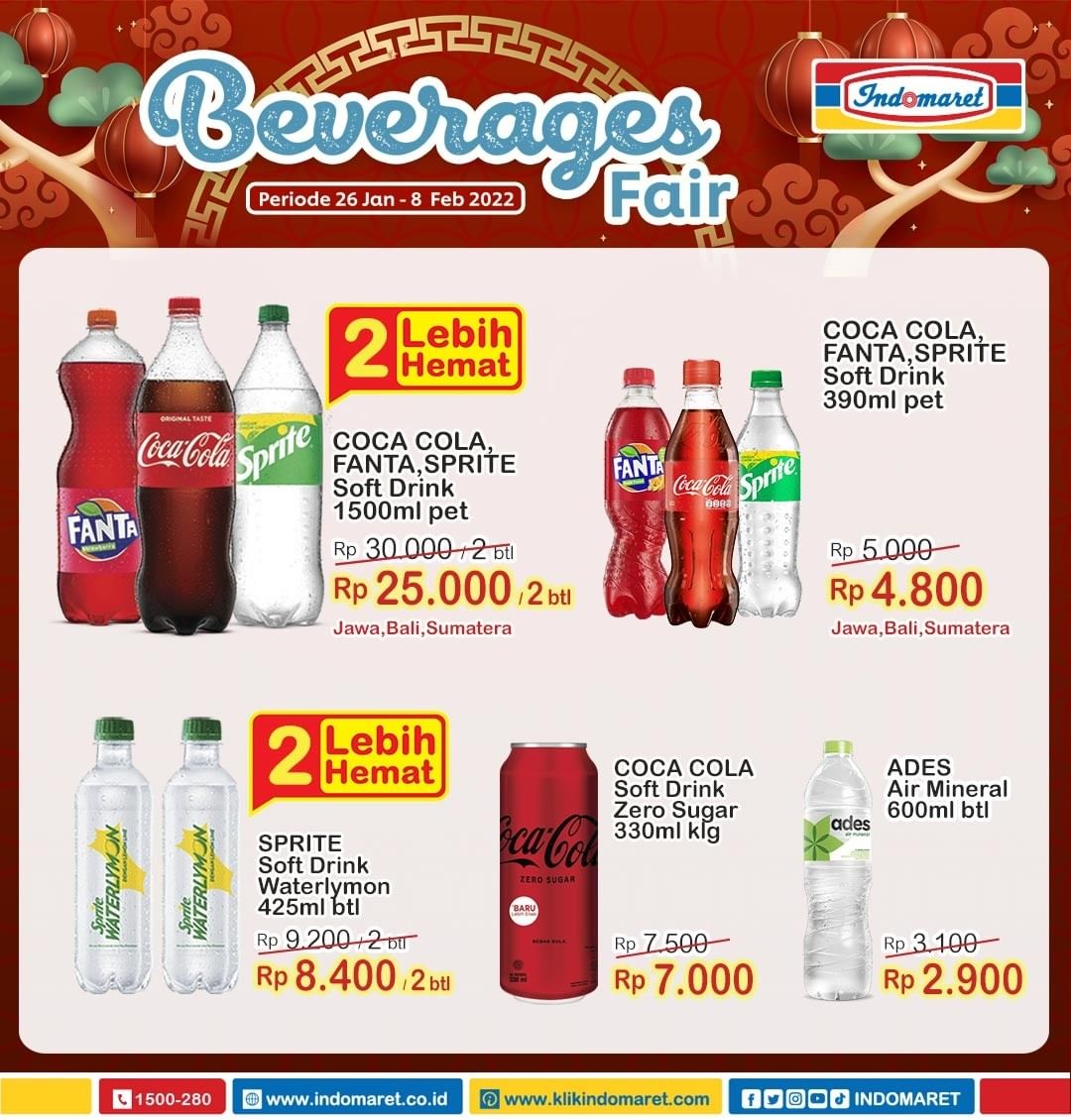 Indomaret Beverage Fair : Coca Cola Fanta Sprite 1500ml Rp.25.000/ 2 Btl , Minute Maid 1L Rp.14.000 , dll (sd 08 Feb 2022)