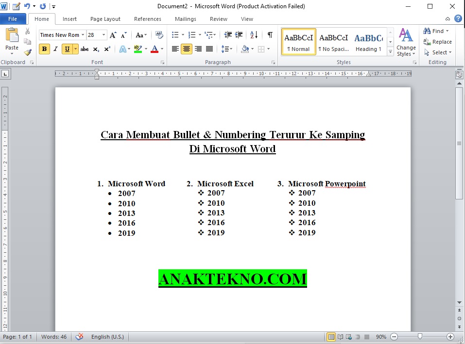 Cara Membuat Bullet Dan Numbering Terurut Ke Samping Di Word