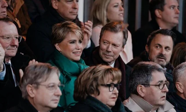 Grand Duchess Maria Teresa wore a green dovn puffer jacket, coat. Esch-Alzette, European Capital of Culture