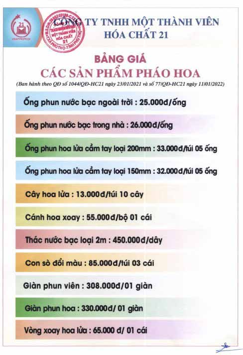 Bảng giá Pháo Hoa Z121 mới nhất 2022