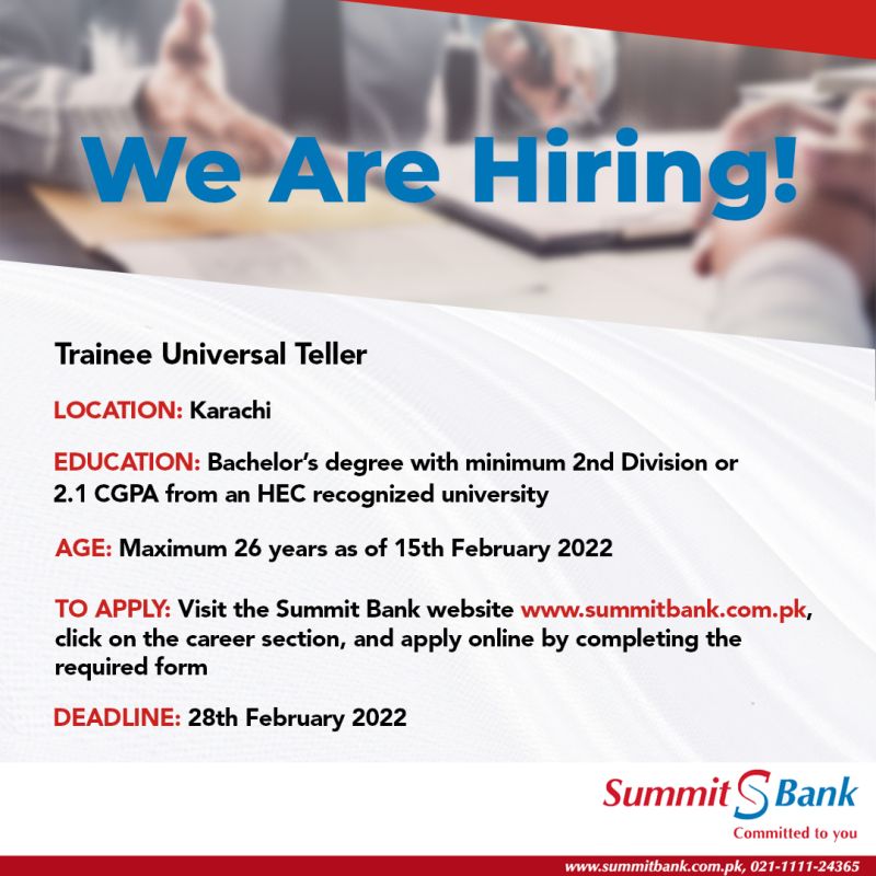 Summit Bank Limited Jobs Trainee Universal Teller