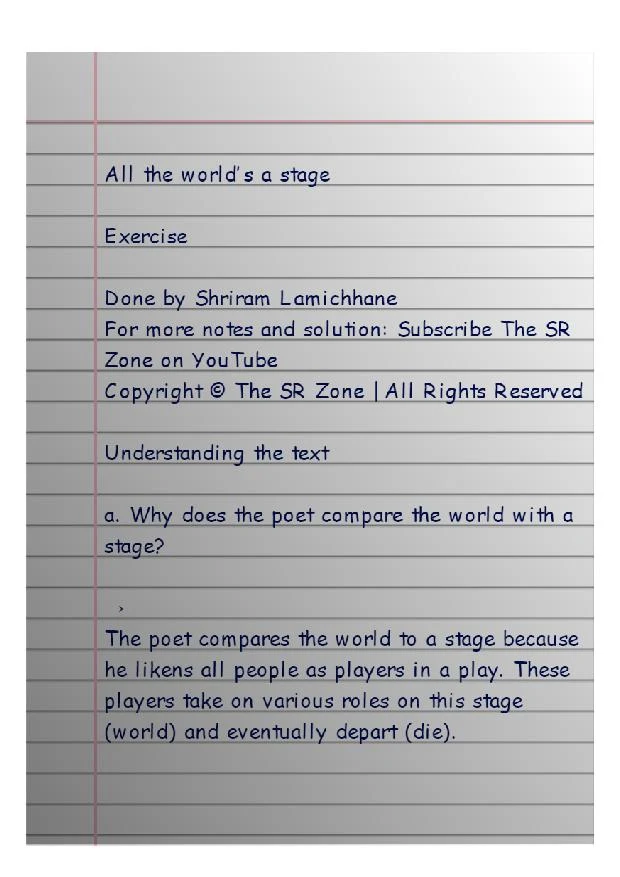 All the world’s a stage Questions Answers PDF