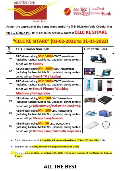 IPPB CELC KE SITARE (01.02.2022 to 31.03.2022) | IPPB CELC Ke Sitare Contest 2022 